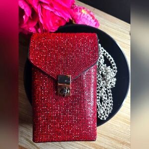 Red Rhinestone Crossbody / Clutch Bag With Chain– Sparkle Purse
